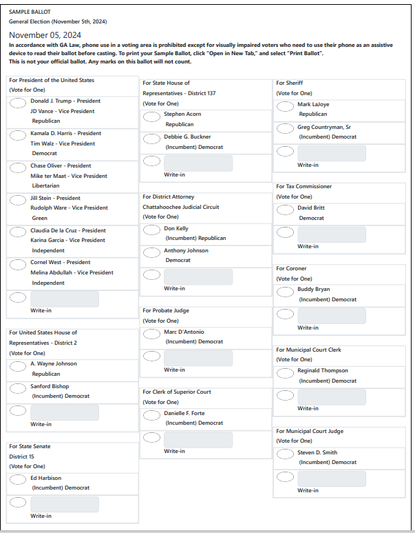 View Your Muscogee County Sample Ballot Before You Vote